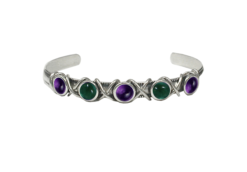 Sterling Silver Cuff Bracelet With Amethyst And Fluorite